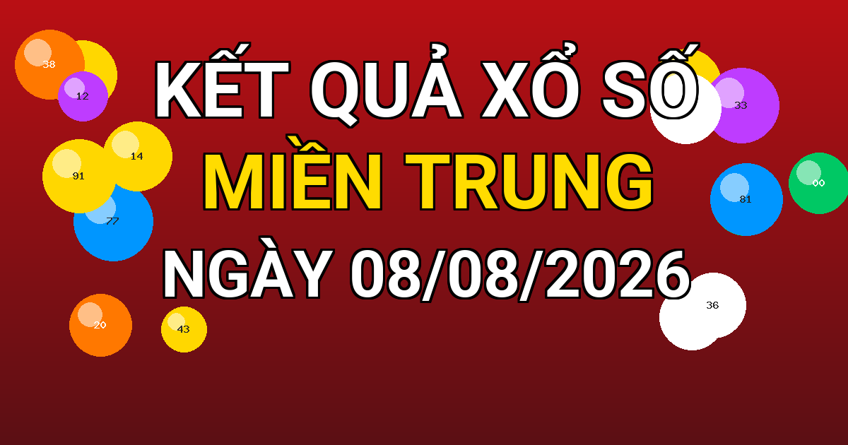 Kết quả xổ số Miền Trung ngày 08/08/2026