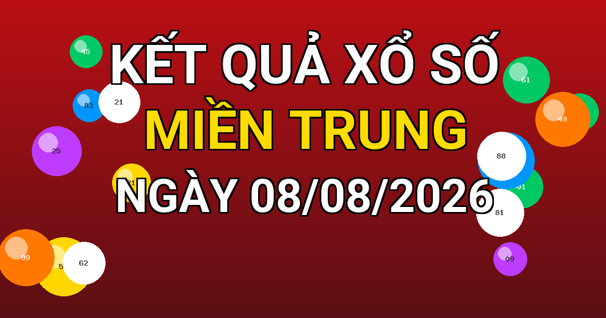 Kết quả xổ số Miền Trung ngày 08/08/2026