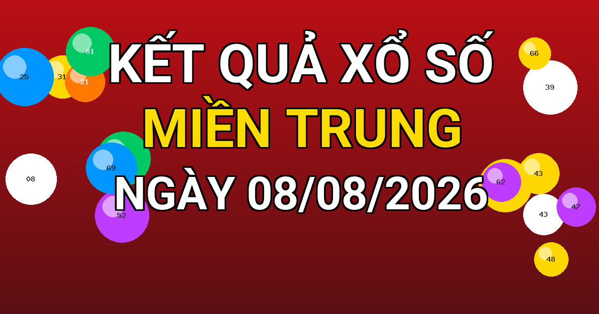 Kết quả xổ số Miền Trung ngày 08/08/2026