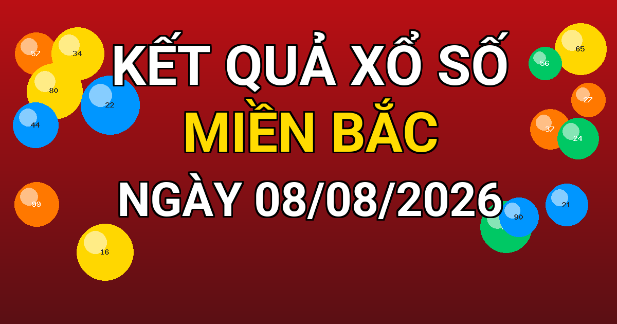 Kết quả xổ số Miền Bắc ngày 08/08/2026