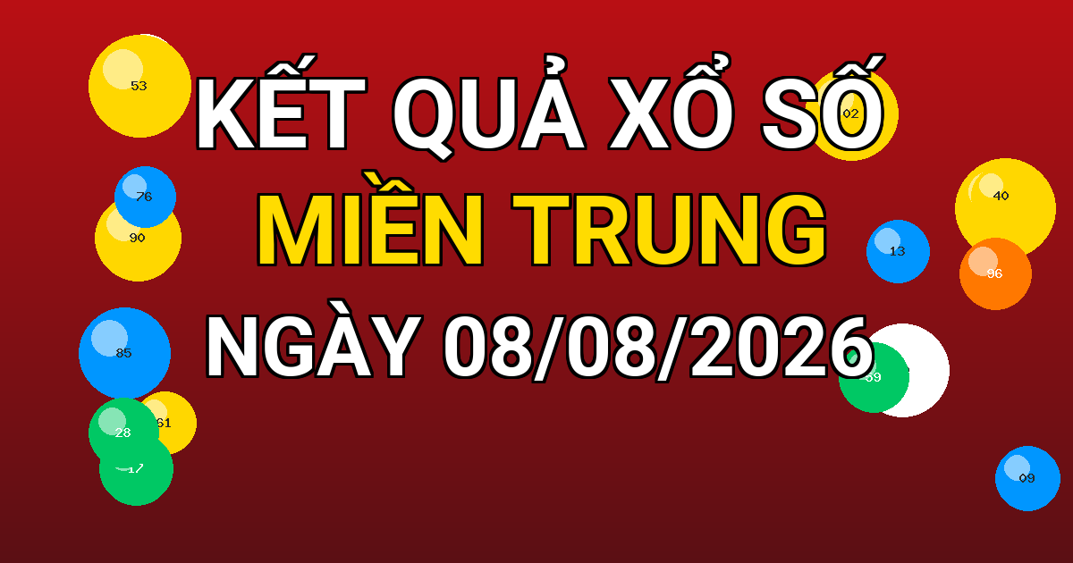 Kết quả xổ số Miền Trung ngày 08/08/2026