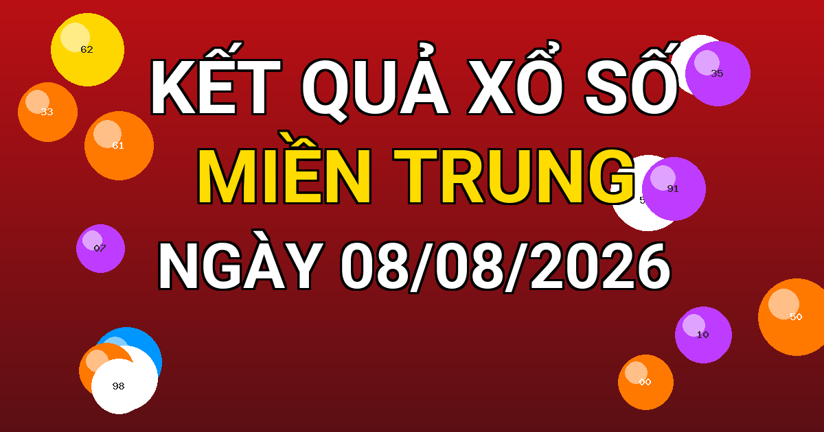 Kết quả xổ số Miền Trung ngày 08/08/2026