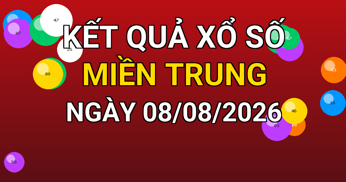 Kết quả xổ số Miền Trung ngày 08/08/2026