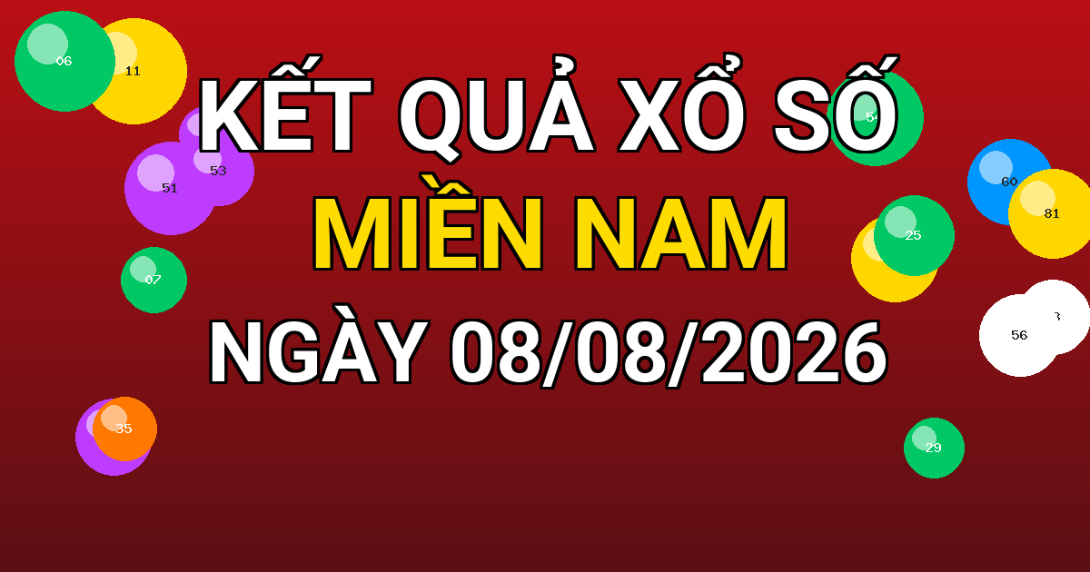 Kết quả xổ số Miền Nam ngày 08/08/2026