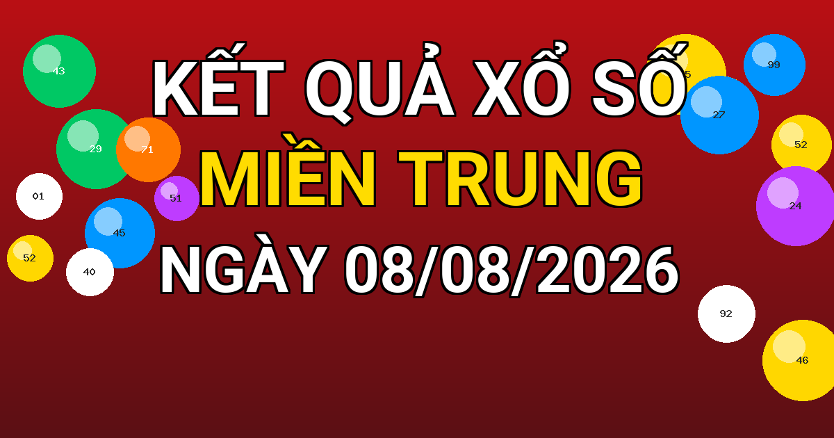 Kết quả xổ số Miền Trung ngày 08/08/2026