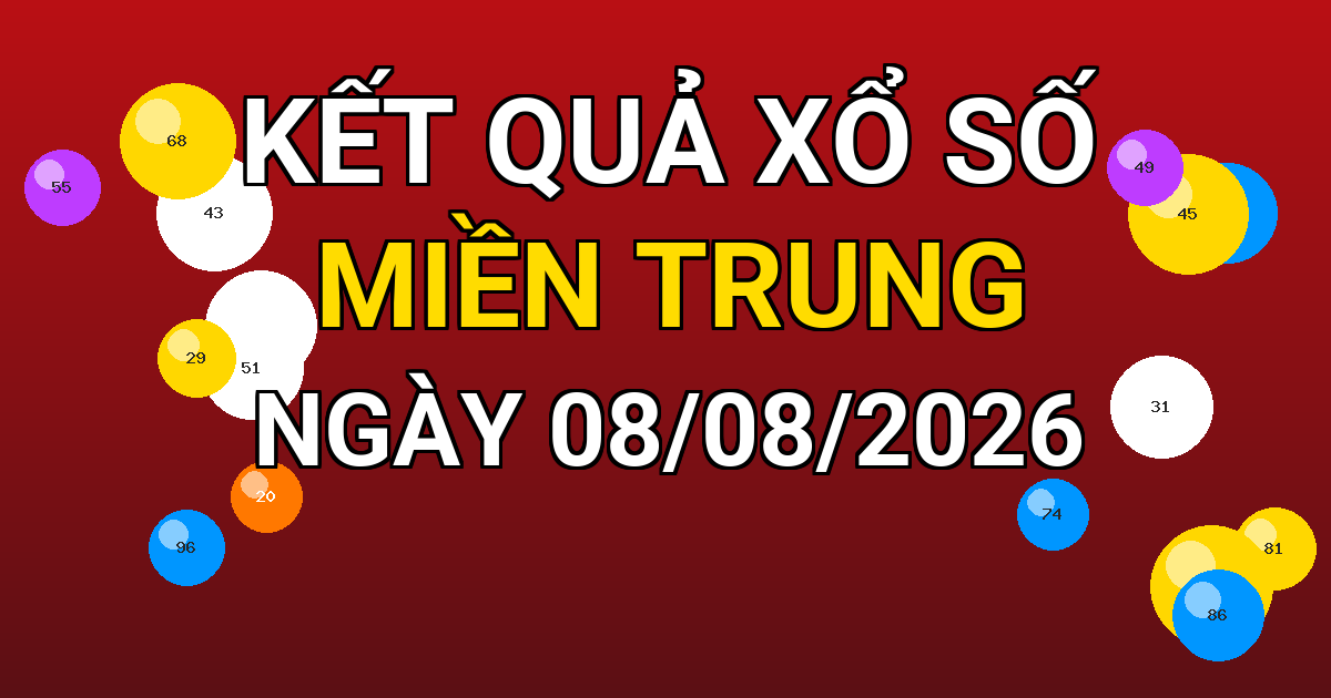 Kết quả xổ số Miền Trung ngày 08/08/2026