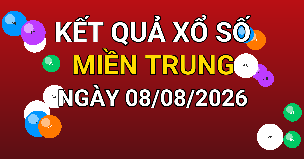 Kết quả xổ số Miền Trung ngày 08/08/2026