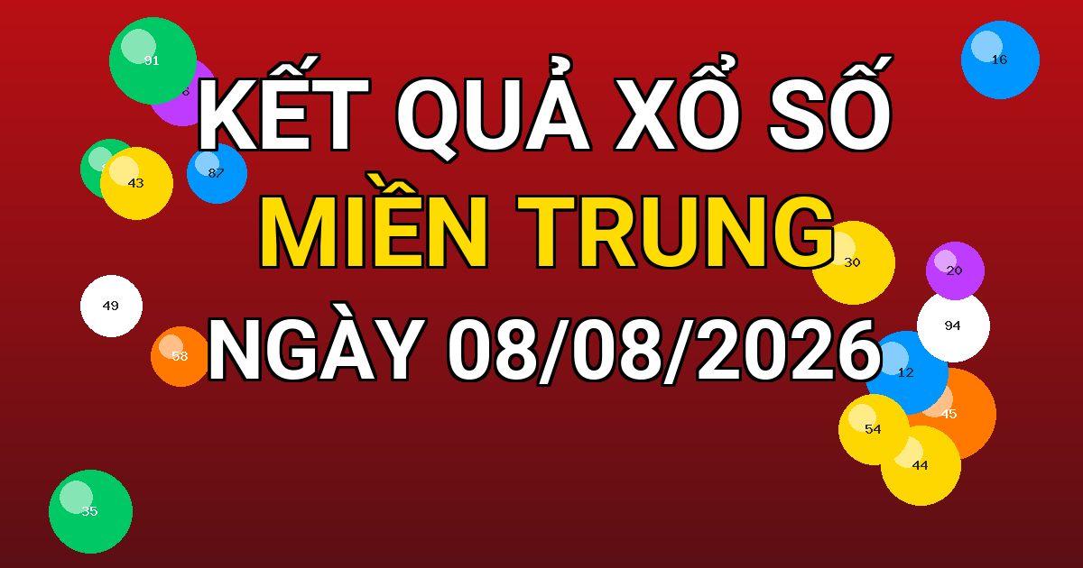 Kết quả xổ số Miền Trung ngày 08/08/2026