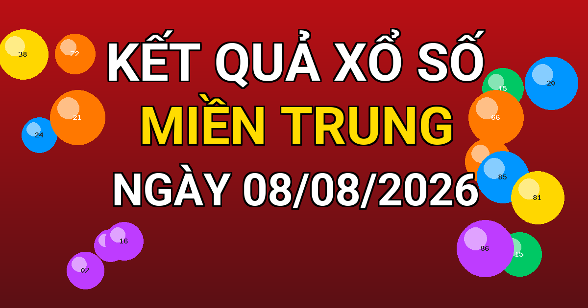Kết quả xổ số Miền Trung ngày 08/08/2026