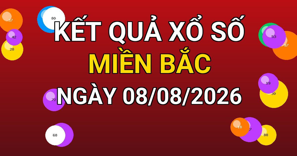 Kết quả xổ số Miền Bắc ngày 08/08/2026