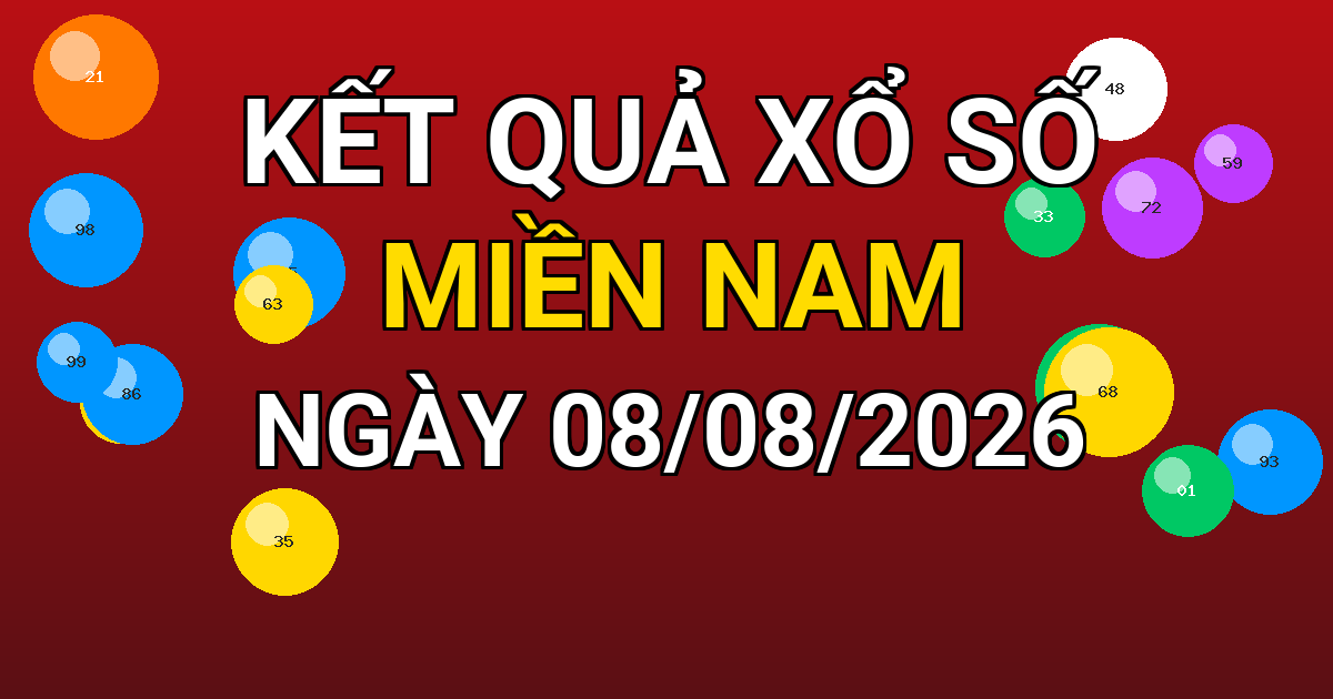 Kết quả xổ số Miền Nam ngày 08/08/2026