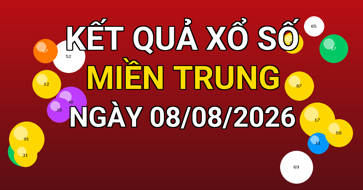 Kết quả xổ số Miền Trung ngày 08/08/2026