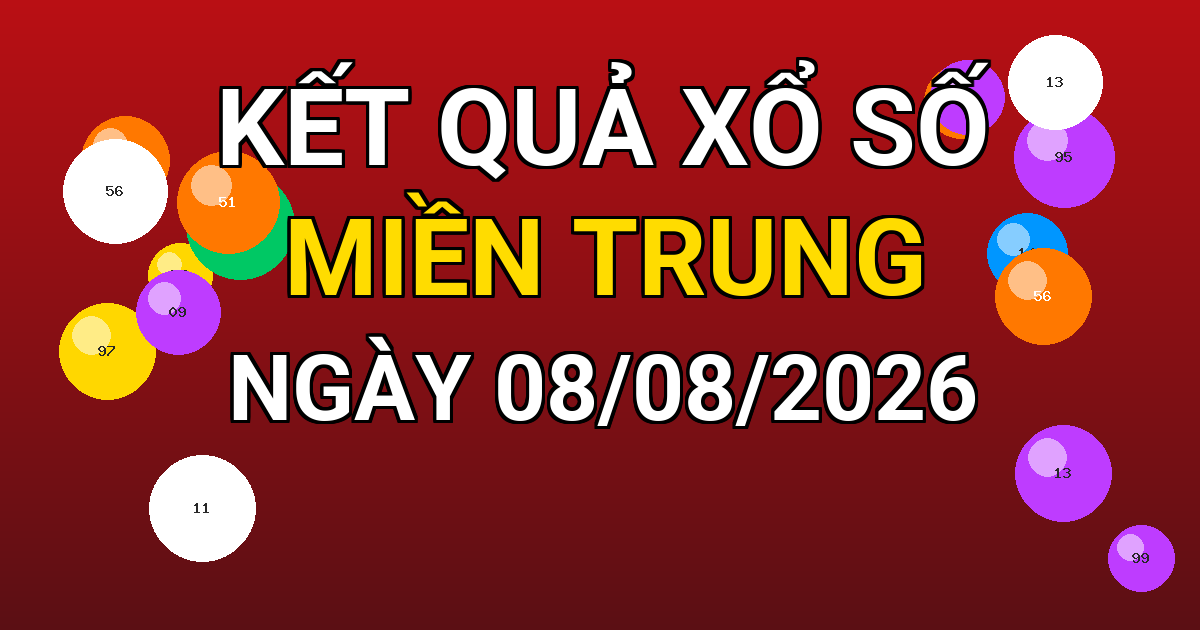 Kết quả xổ số Miền Trung ngày 08/08/2026