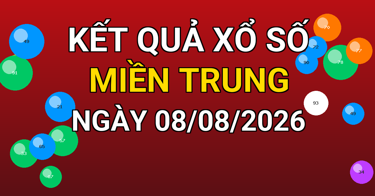 Kết quả xổ số Miền Trung ngày 08/08/2026