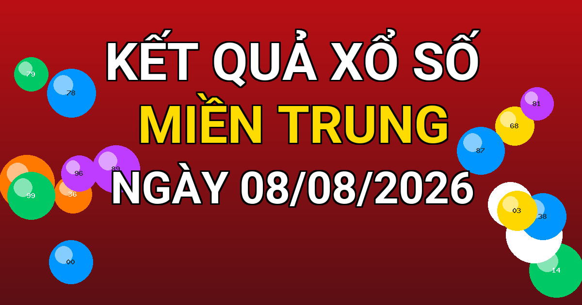 Kết quả xổ số Miền Trung ngày 08/08/2026