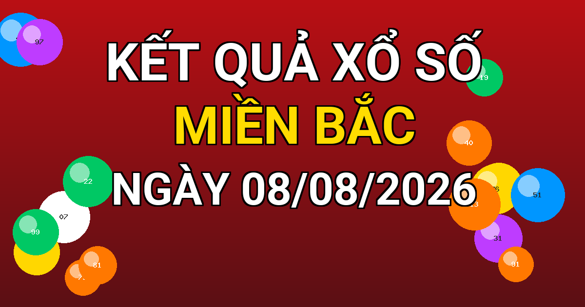 Kết quả xổ số Miền Bắc ngày 08/08/2026