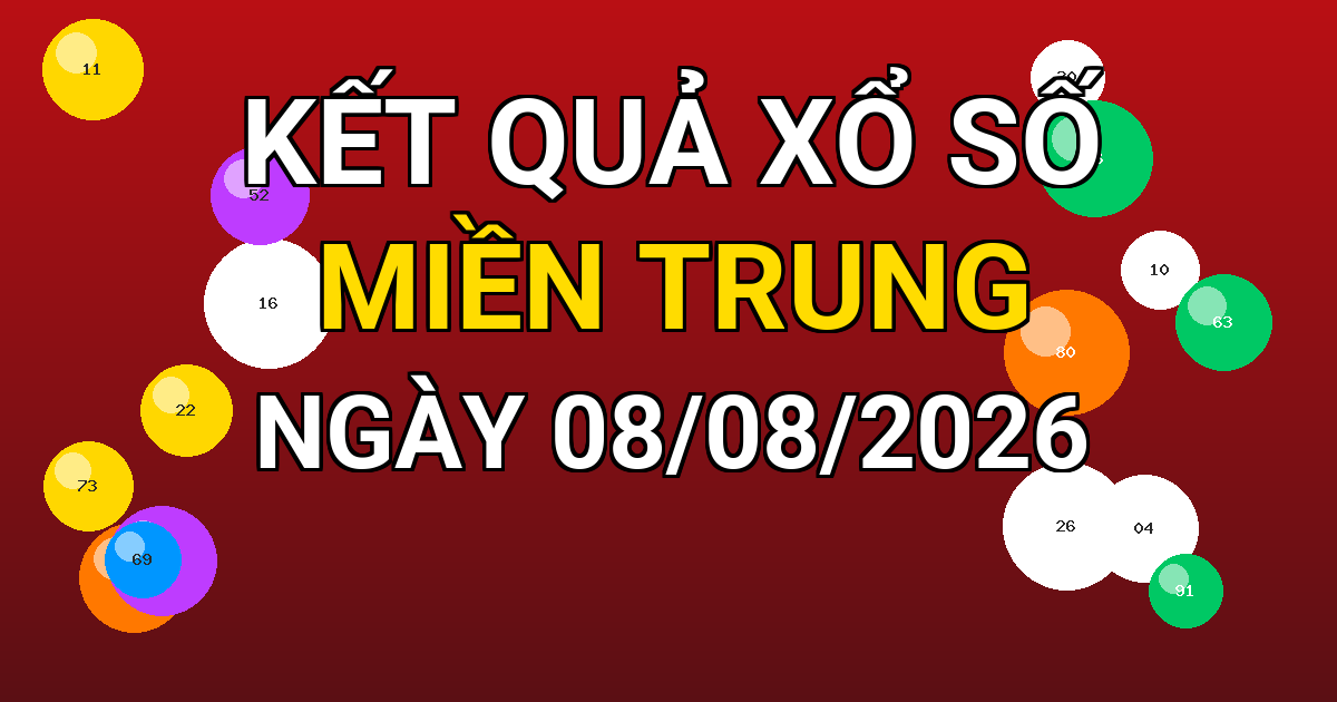 Kết quả xổ số Miền Trung ngày 08/08/2026