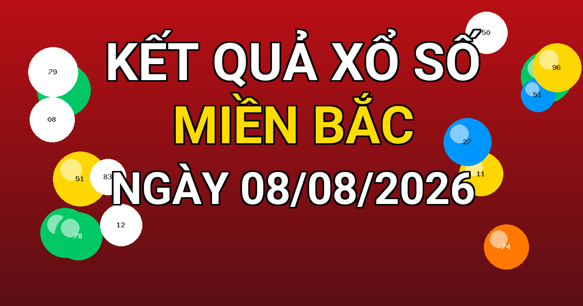 Kết quả xổ số Miền Bắc ngày 08/08/2026