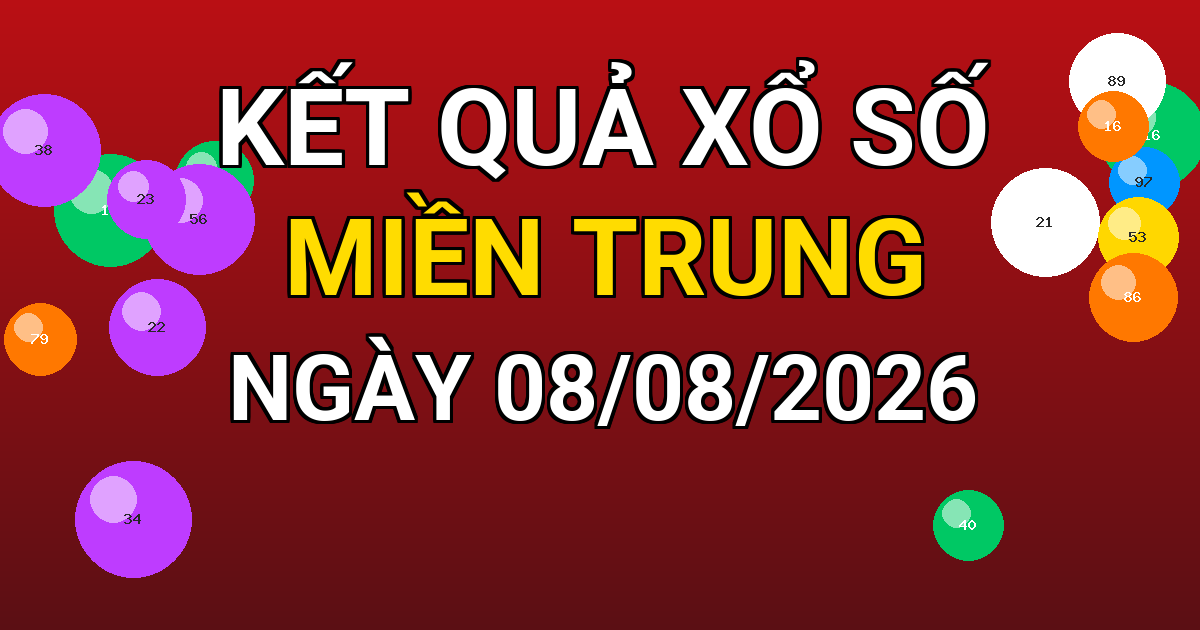 Kết quả xổ số Miền Trung ngày 08/08/2026