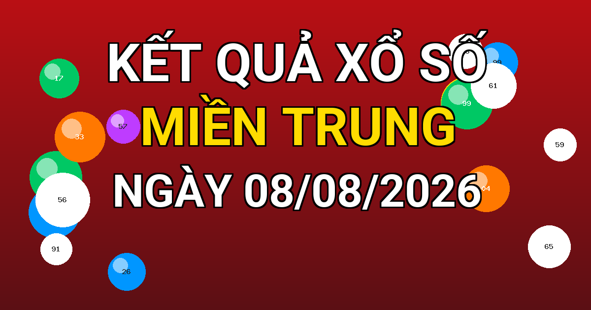 Kết quả xổ số Miền Trung ngày 08/08/2026