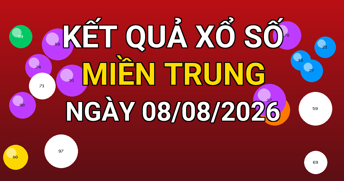 Kết quả xổ số Miền Trung ngày 08/08/2026