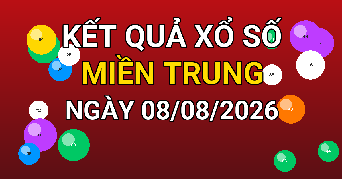 Kết quả xổ số Miền Trung ngày 08/08/2026