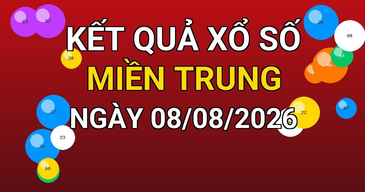 Kết quả xổ số Miền Trung ngày 08/08/2026