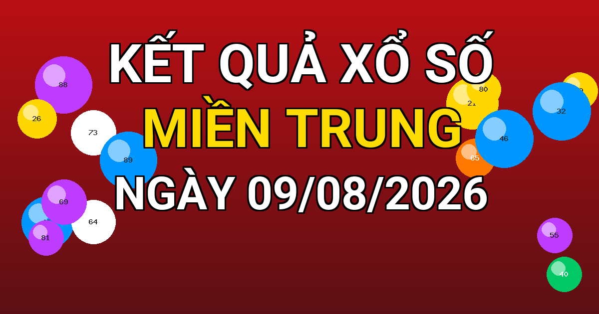 Kết quả xổ số Miền Trung ngày 09/08/2026