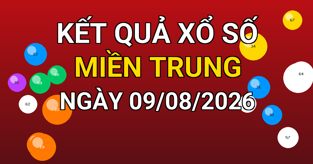 Kết quả xổ số Miền Trung ngày 09/08/2026