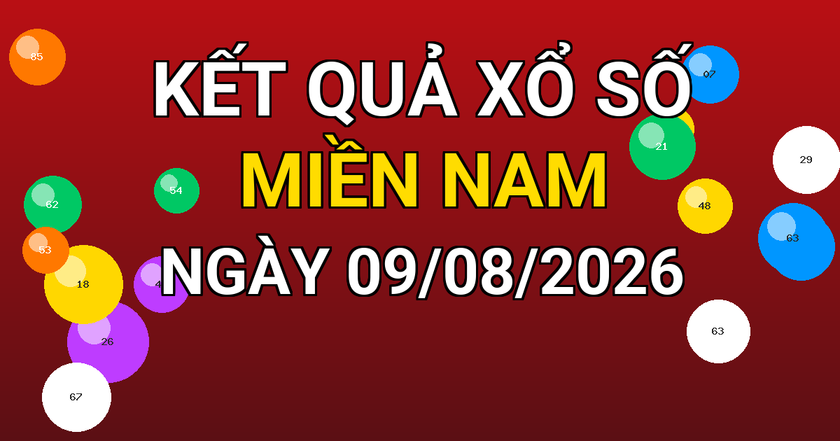 Kết quả xổ số Miền Nam ngày 09/08/2026