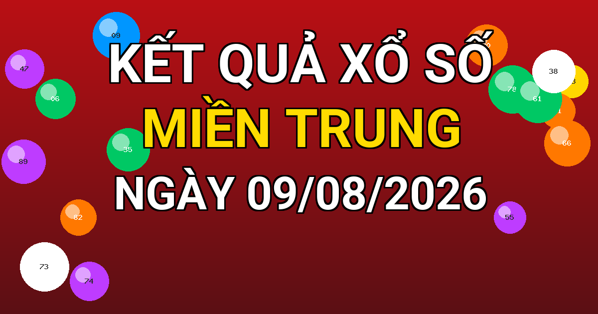 Kết quả xổ số Miền Trung ngày 09/08/2026