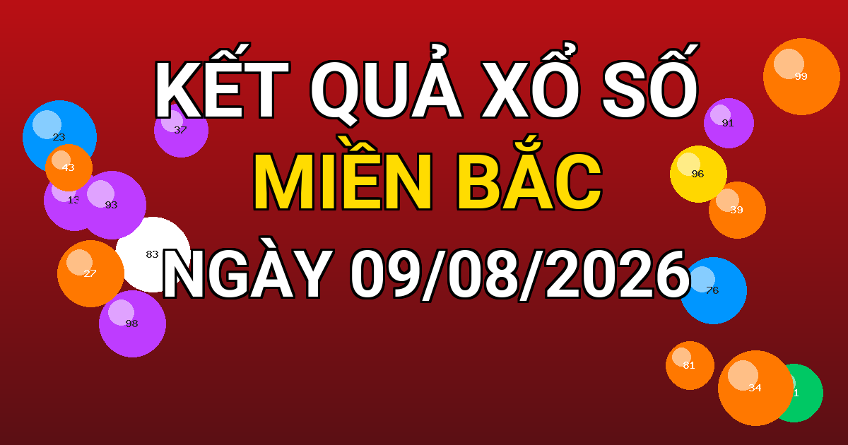 Kết quả xổ số Miền Bắc ngày 09/08/2026