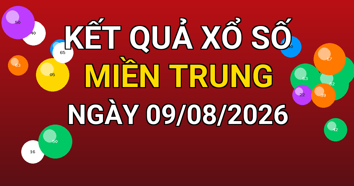Kết quả xổ số Miền Trung ngày 09/08/2026