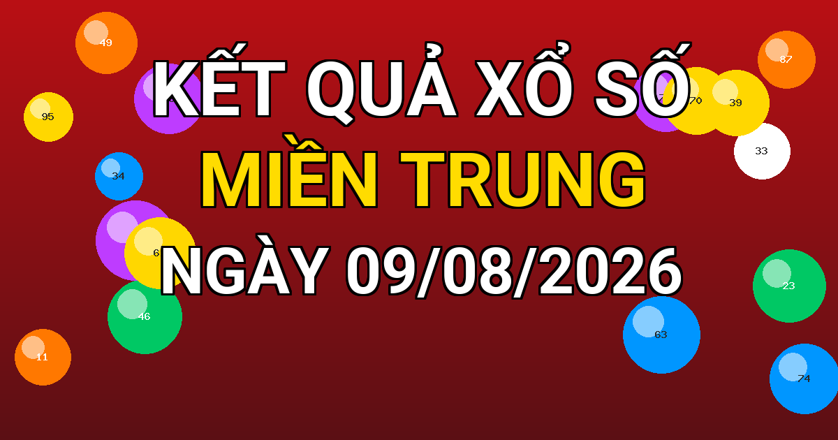 Kết quả xổ số Miền Trung ngày 09/08/2026