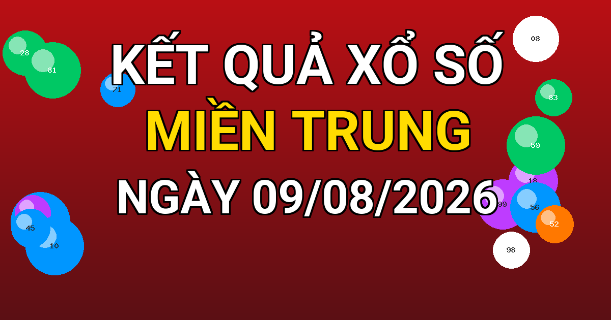 Kết quả xổ số Miền Trung ngày 09/08/2026