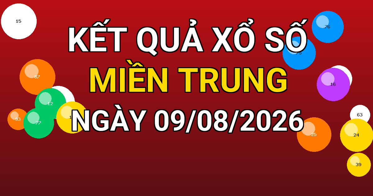 Kết quả xổ số Miền Trung ngày 09/08/2026