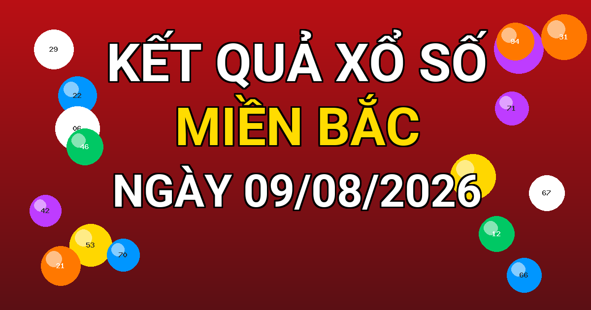 Kết quả xổ số Miền Bắc ngày 09/08/2026