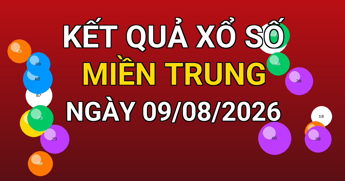 Kết quả xổ số Miền Trung ngày 09/08/2026