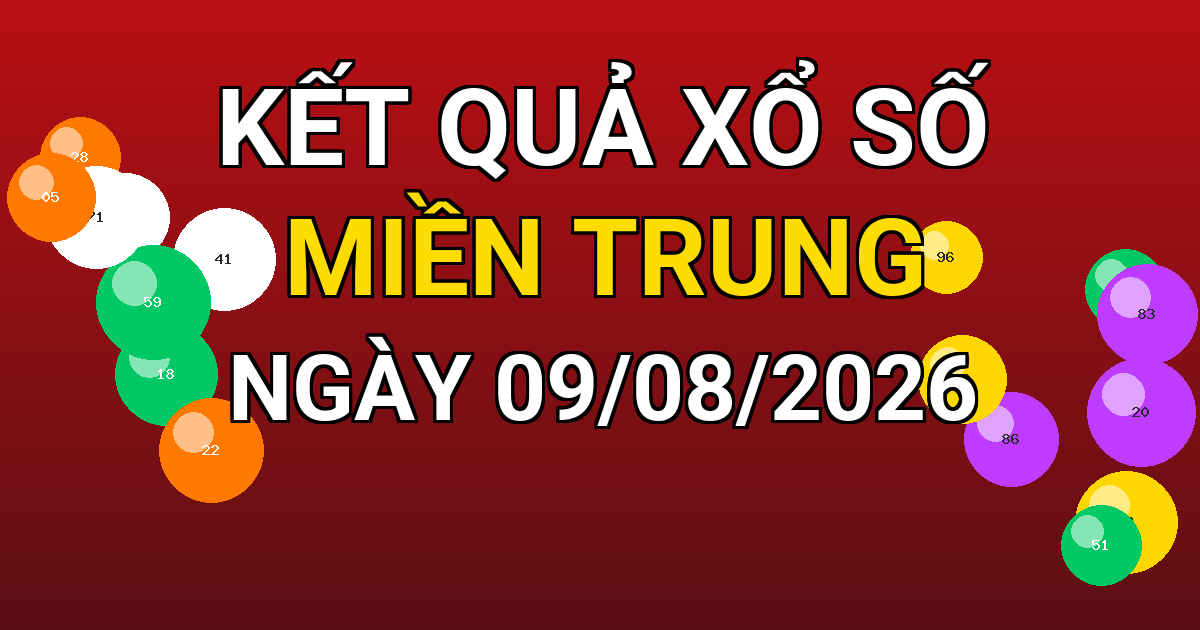 Kết quả xổ số Miền Trung ngày 09/08/2026