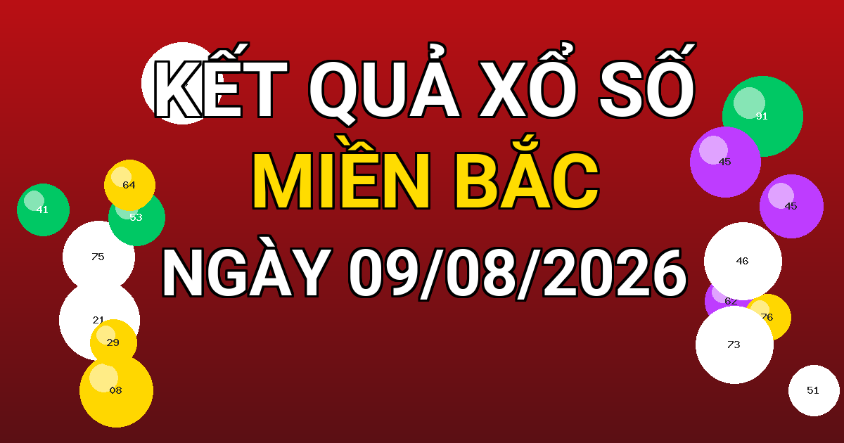 Kết quả xổ số Miền Bắc ngày 09/08/2026