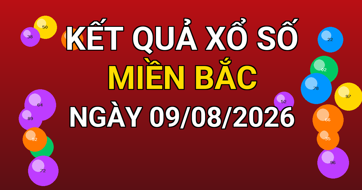 Kết quả xổ số Miền Bắc ngày 09/08/2026