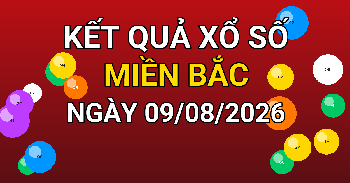 Kết quả xổ số Miền Bắc ngày 09/08/2026