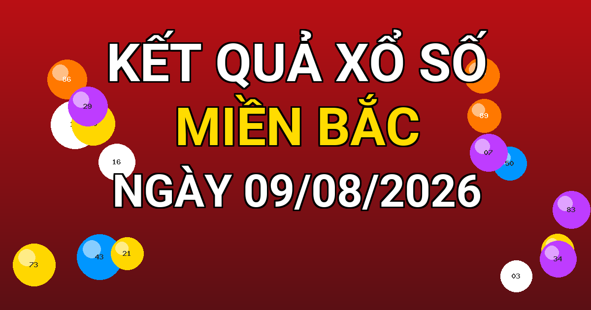 Kết quả xổ số Miền Bắc ngày 09/08/2026