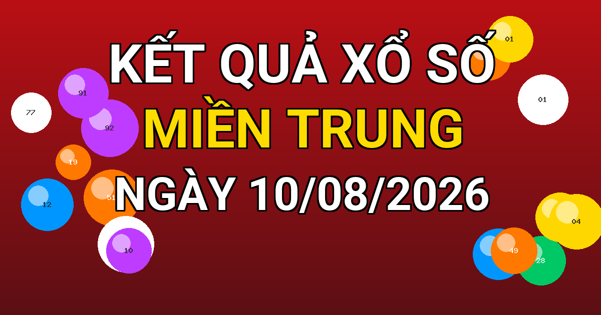 Kết quả xổ số Miền Trung ngày 10/08/2026