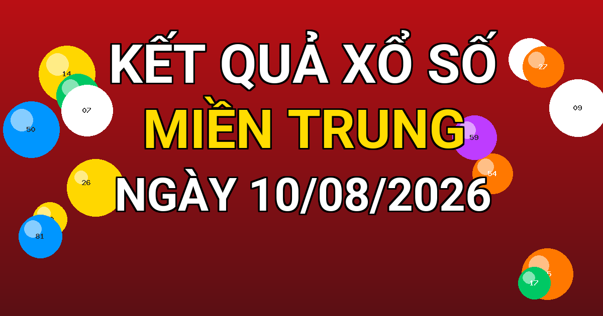 Kết quả xổ số Miền Trung ngày 10/08/2026