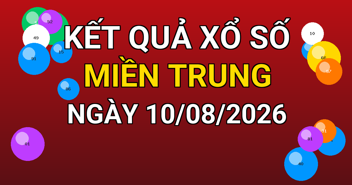 Kết quả xổ số Miền Trung ngày 10/08/2026