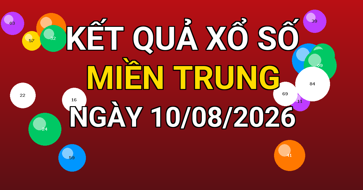 Kết quả xổ số Miền Trung ngày 10/08/2026