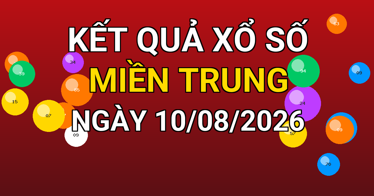 Kết quả xổ số Miền Trung ngày 10/08/2026