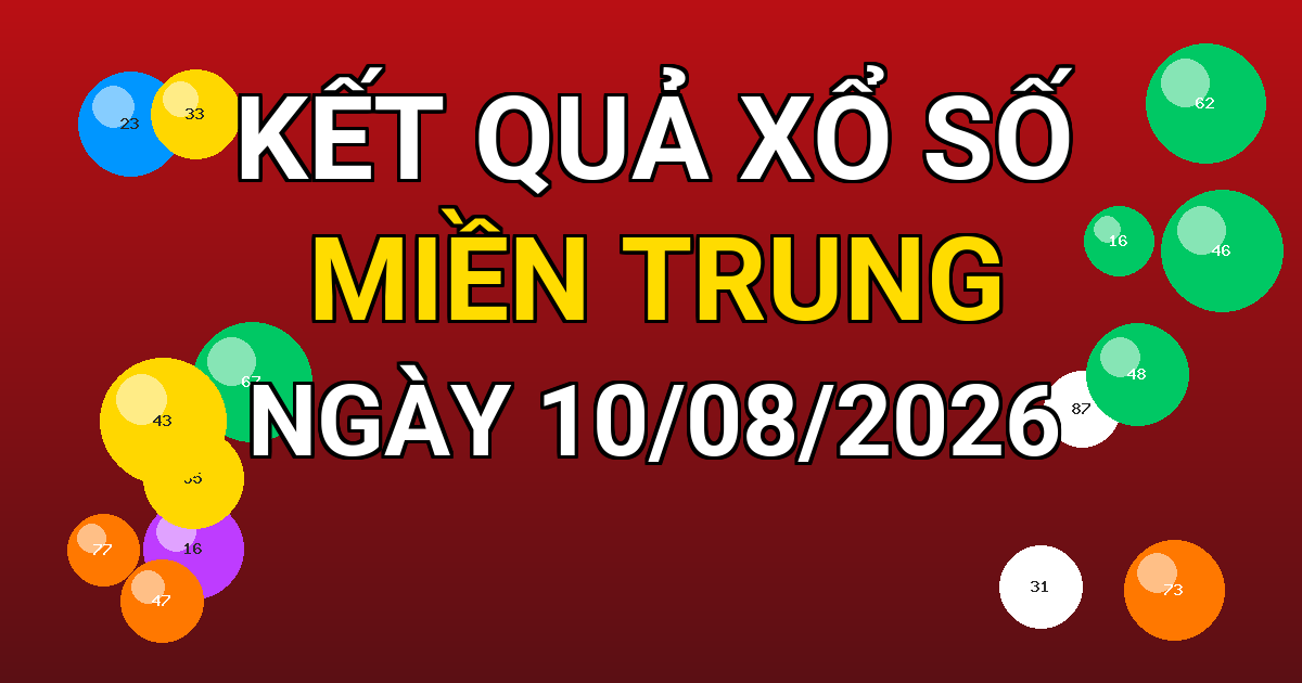 Kết quả xổ số Miền Trung ngày 10/08/2026