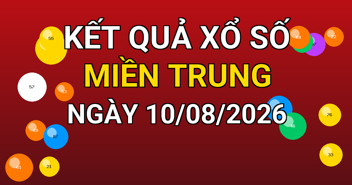 Kết quả xổ số Miền Trung ngày 10/08/2026